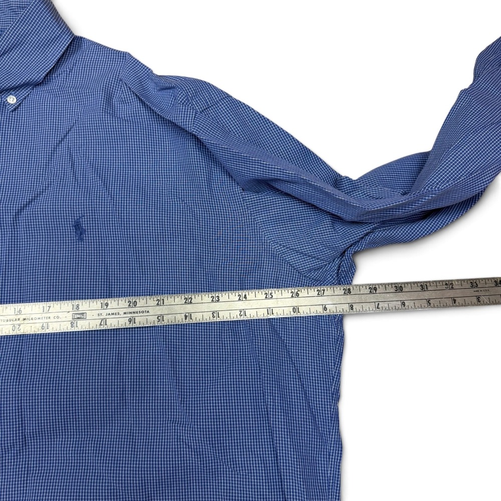 Ralph Lauren Blake Mens XL Blue Micro Check Cotton Button Down Shirt Long Sleeve - Picture 4 of 6